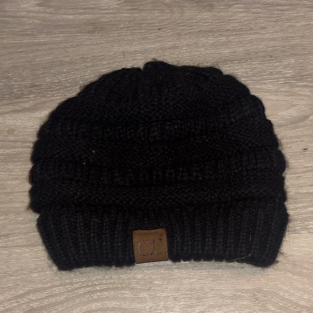 CC Kids Black Knit Hat with Brown Tag